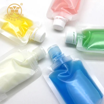 食品飲料ビール用透明包装袋 50ml 300ml 500ml 1000ml 液体透明プラスチック注ぎ口、キャップ付き。